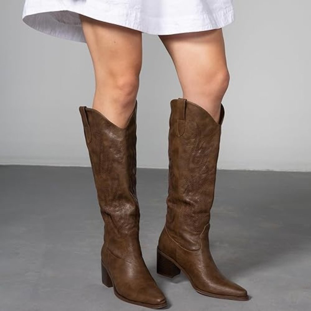 Pasuot Western Cowboy Boots | Knee High Wide Calf Cowgirl Boots